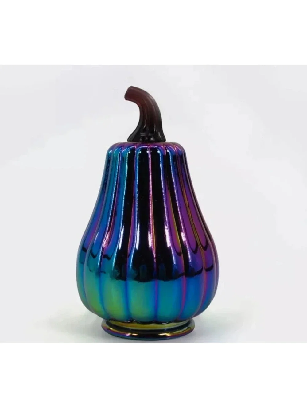 New 7” Dark Iridescent Glass Pumpkin Fall Halloween